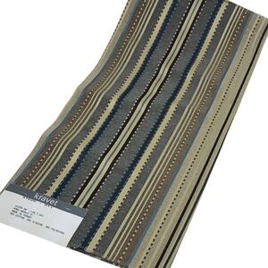 Kravet Blue Brown Beige Striped Textured Cotton‎ Blend Fabric Sample Remnant